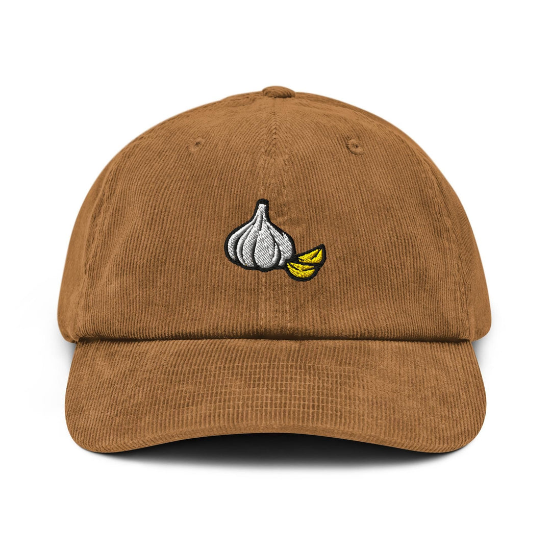 Garlic Bulb and Clove Embroidered Cotton Corduroy Hat: Adjustable Fit