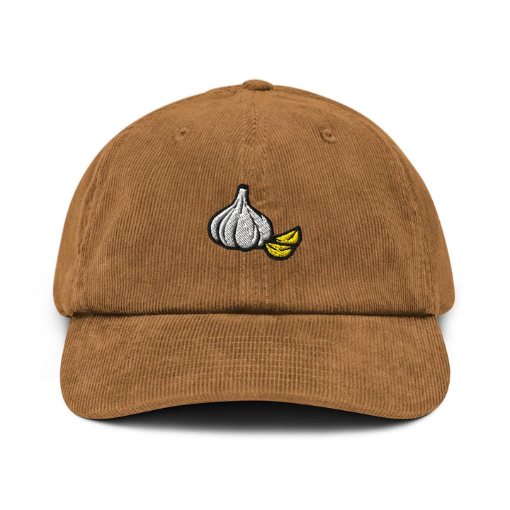 Garlic Bulb and Clove Embroidered Cotton Corduroy Hat: Adjustable Fit