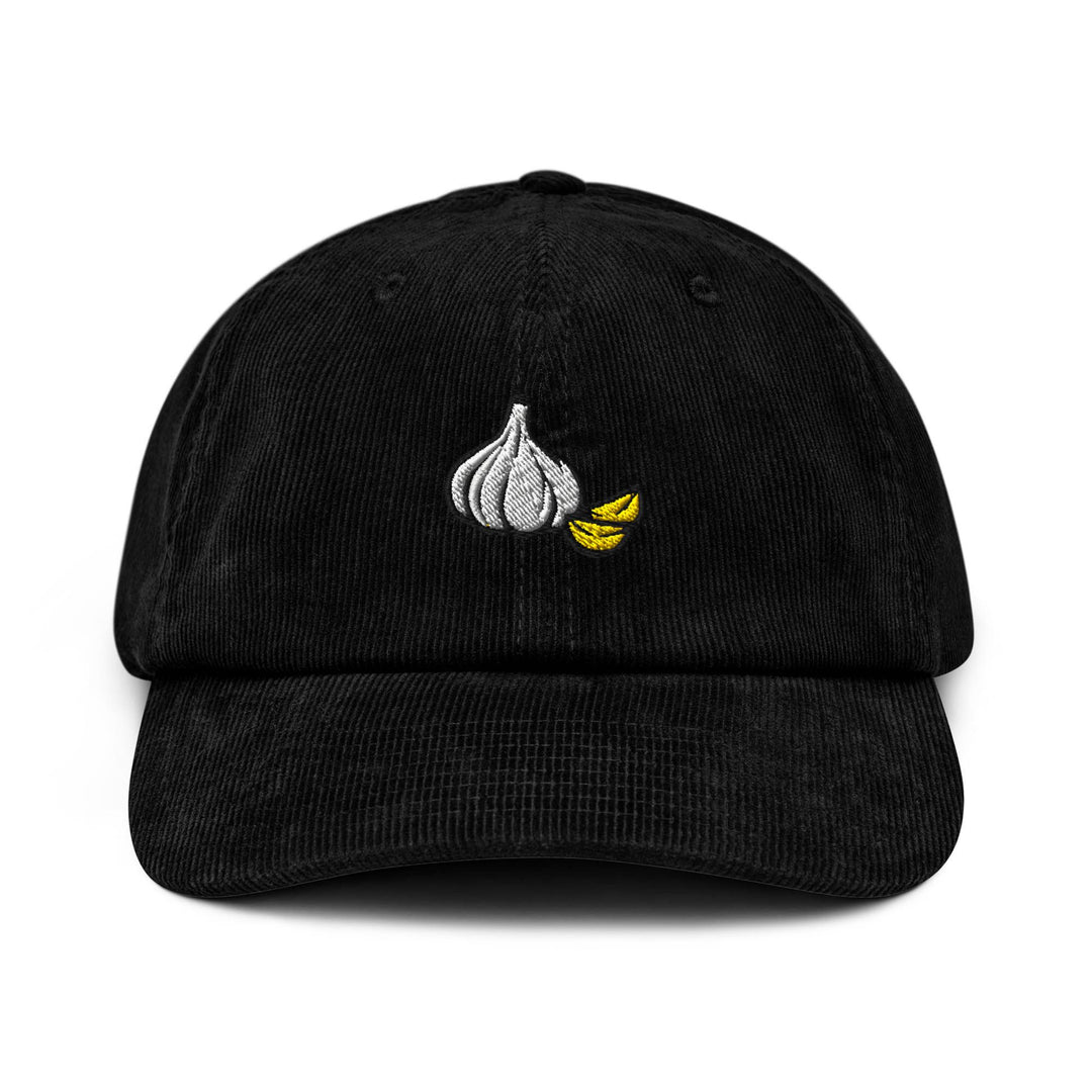 Garlic Bulb and Clove Embroidered Cotton Corduroy Hat: Adjustable Fit