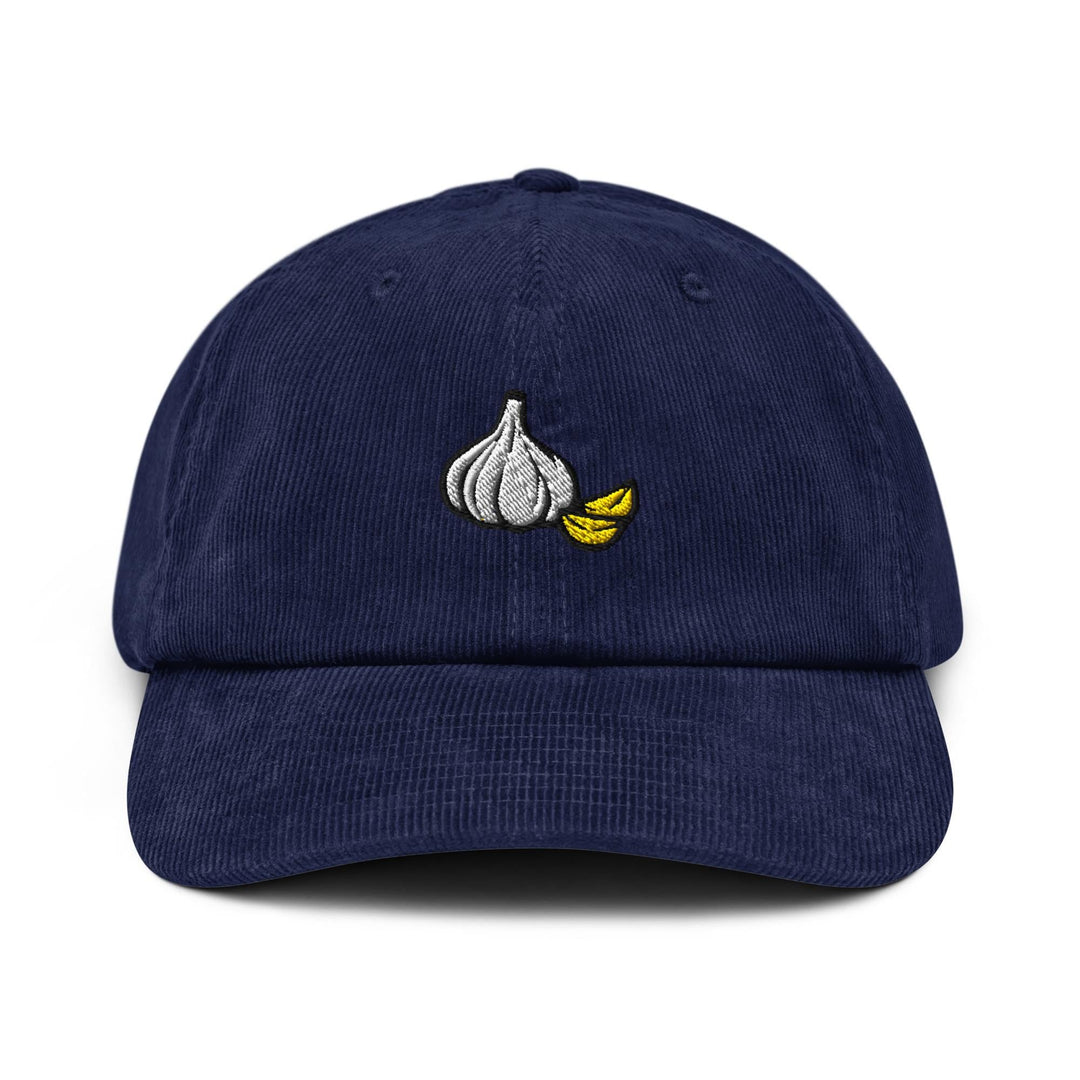 Garlic Bulb and Clove Embroidered Cotton Corduroy Hat: Adjustable Fit