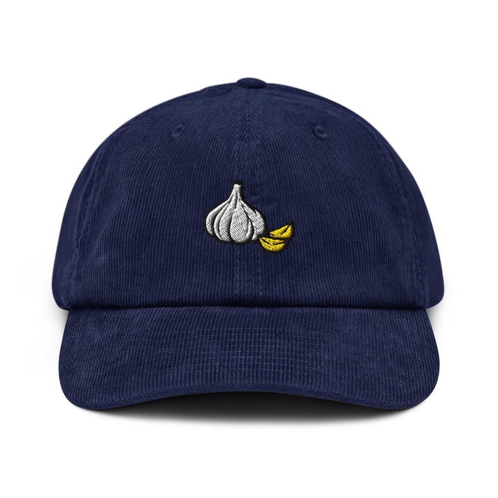 Garlic Bulb and Clove Embroidered Cotton Corduroy Hat: Adjustable Fit