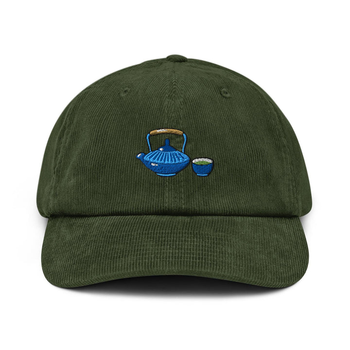 Japanese Cast Iron Teapot Embroidered Cotton Corduroy Hat: Adjustable Fit