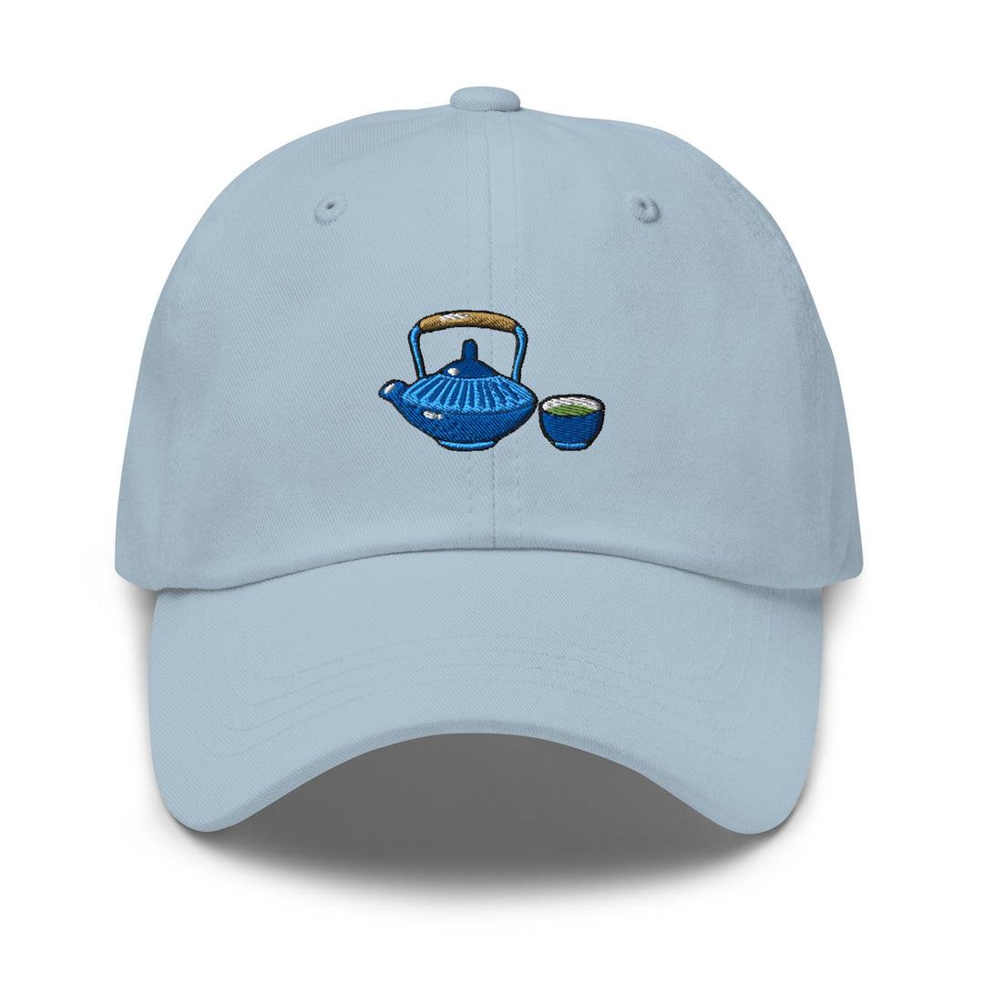 Japanese Cast Iron Teapot Embroidered Dad Cap: Chino Cotton Twill Adjustable Unisex Hat