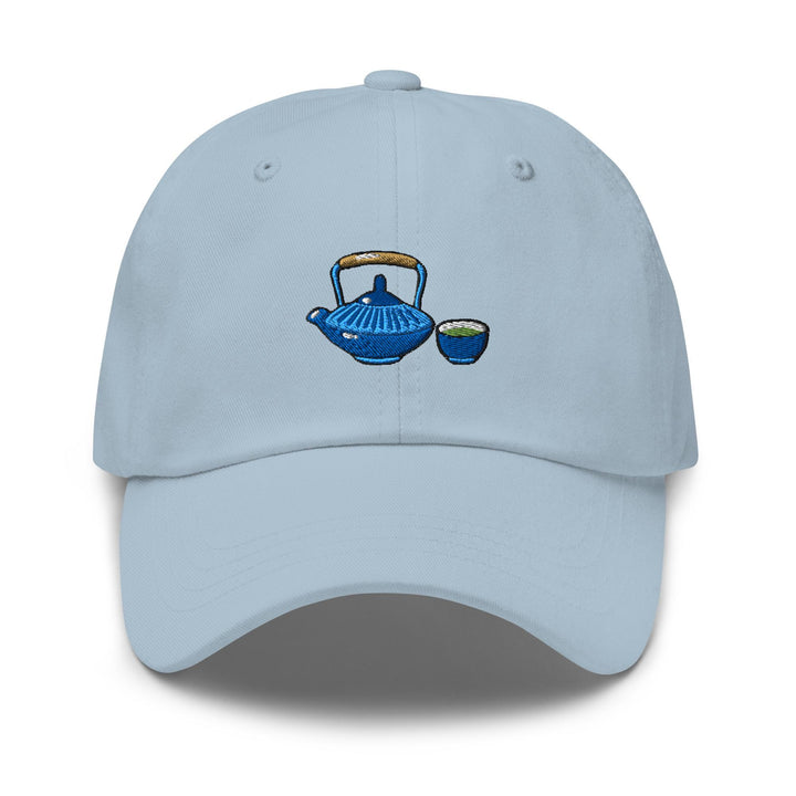 Japanese Cast Iron Teapot Embroidered Dad Cap: Chino Cotton Twill Adjustable Unisex Hat