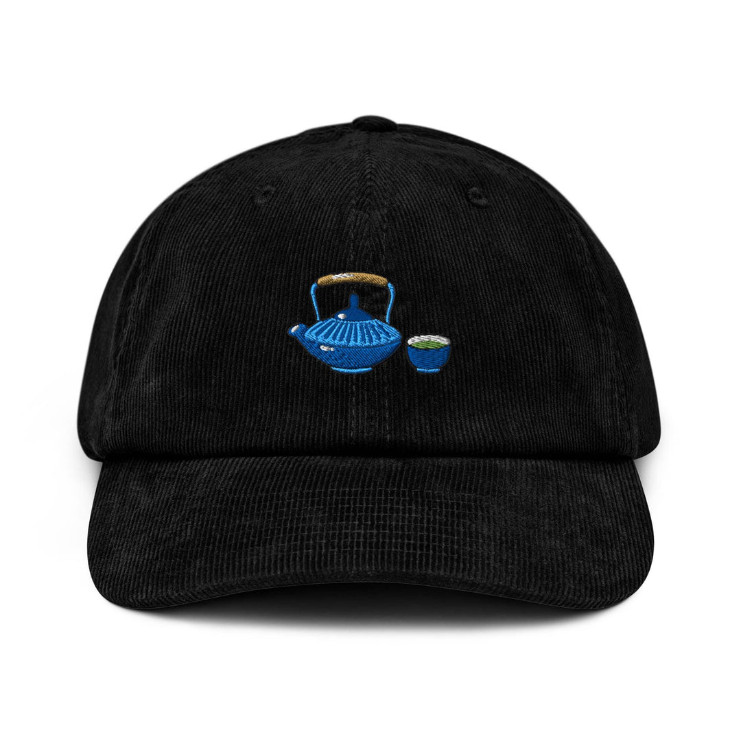 Japanese Cast Iron Teapot Embroidered Cotton Corduroy Hat: Adjustable Fit