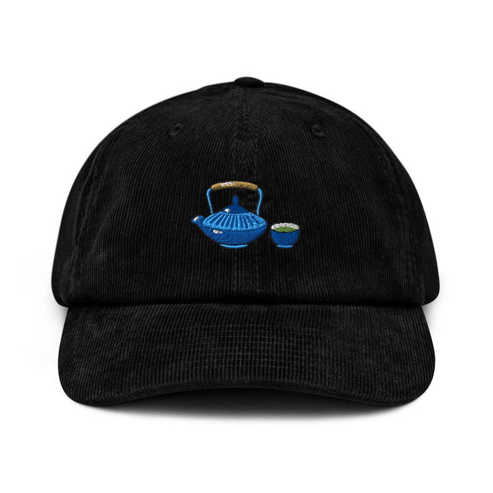 Japanese Cast Iron Teapot Embroidered Cotton Corduroy Hat: Adjustable Fit
