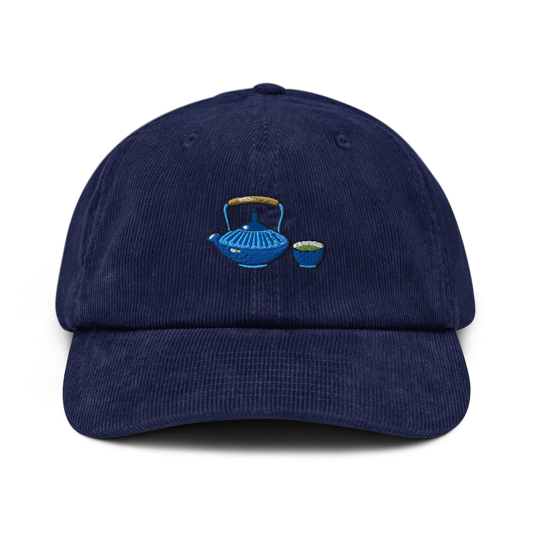 Japanese Cast Iron Teapot Embroidered Cotton Corduroy Hat: Adjustable Fit