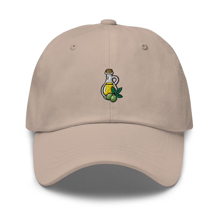 Olive Oil Bottle Embroidered Dad Cap: Chino Cotton Twill Adjustable Unisex Hat