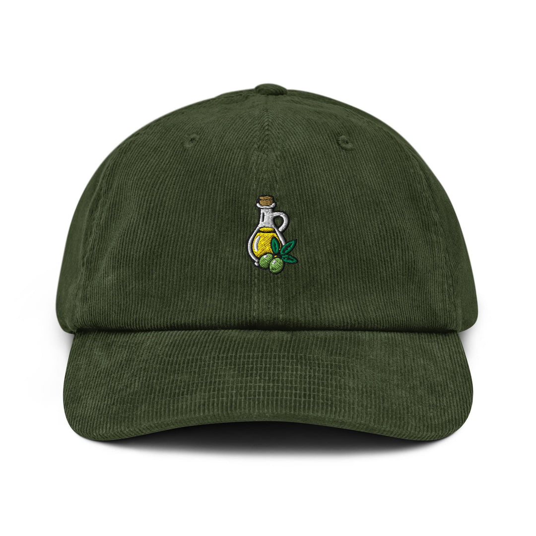 Olive Oil Bottle Embroidered Cotton Corduroy Hat: Adjustable Fit