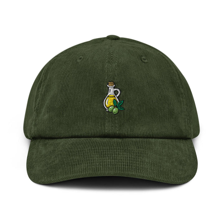 Olive Oil Bottle Embroidered Cotton Corduroy Hat: Adjustable Fit