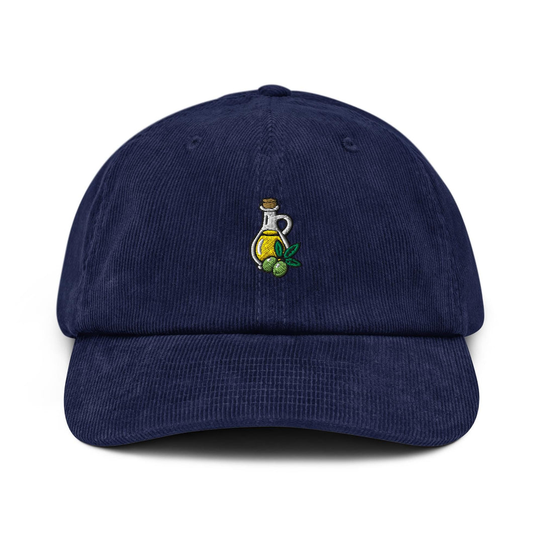 Olive Oil Bottle Embroidered Cotton Corduroy Hat: Adjustable Fit