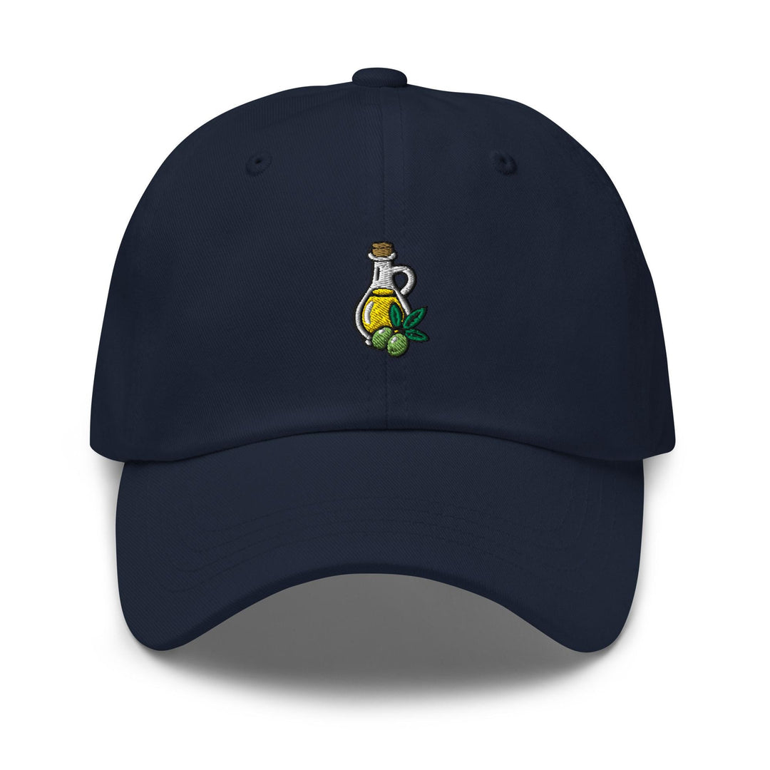 Olive Oil Bottle Embroidered Dad Cap: Chino Cotton Twill Adjustable Unisex Hat