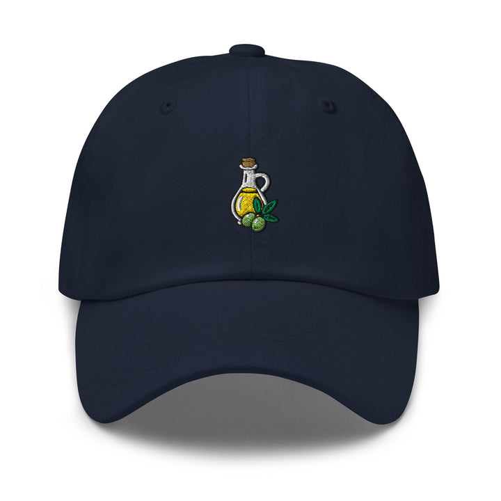 Olive Oil Bottle Embroidered Dad Cap: Chino Cotton Twill Adjustable Unisex Hat
