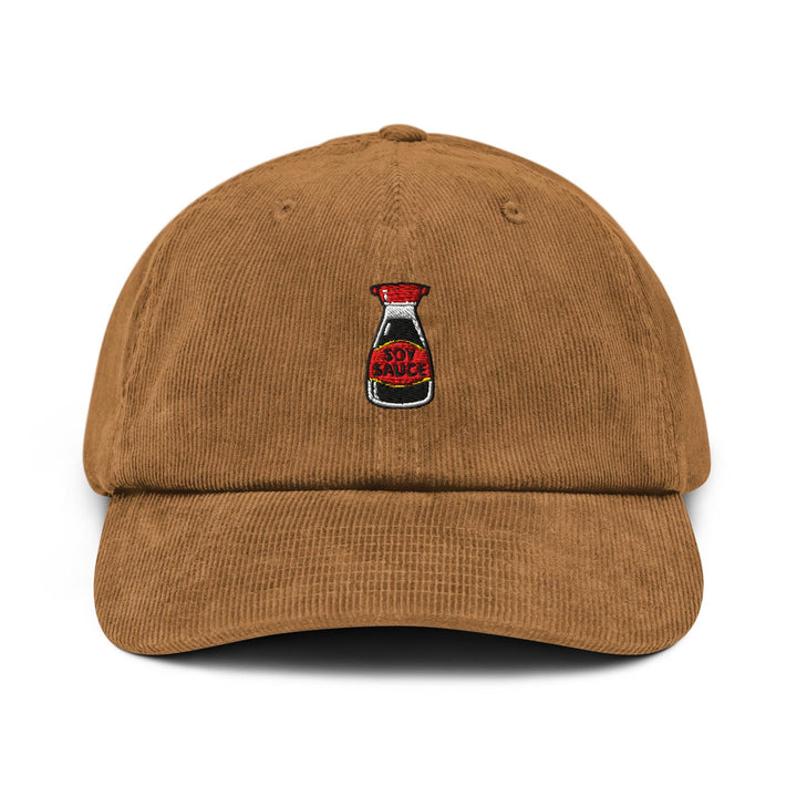 Soy Sauce Bottle Embroidered Cotton Corduroy Hat: Adjustable Fit