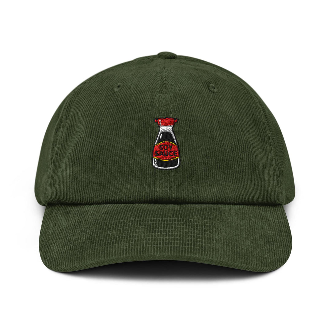 Soy Sauce Bottle Embroidered Cotton Corduroy Hat: Adjustable Fit