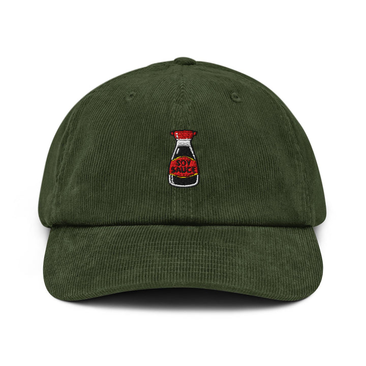 Soy Sauce Bottle Embroidered Cotton Corduroy Hat: Adjustable Fit