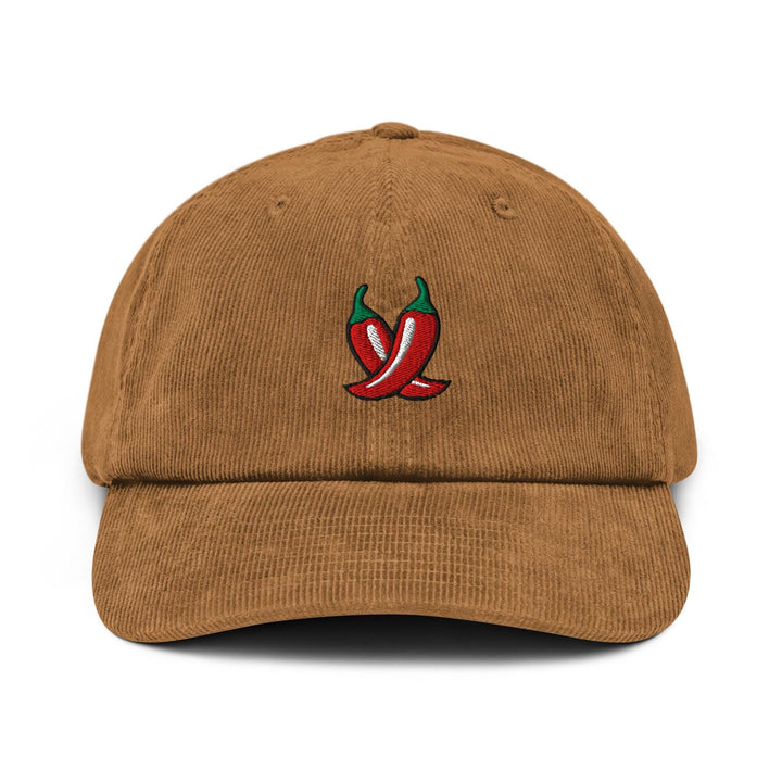 Spicy Red Chili  Peppers Embroidered Cotton Corduroy Hat: Adjustable Fit