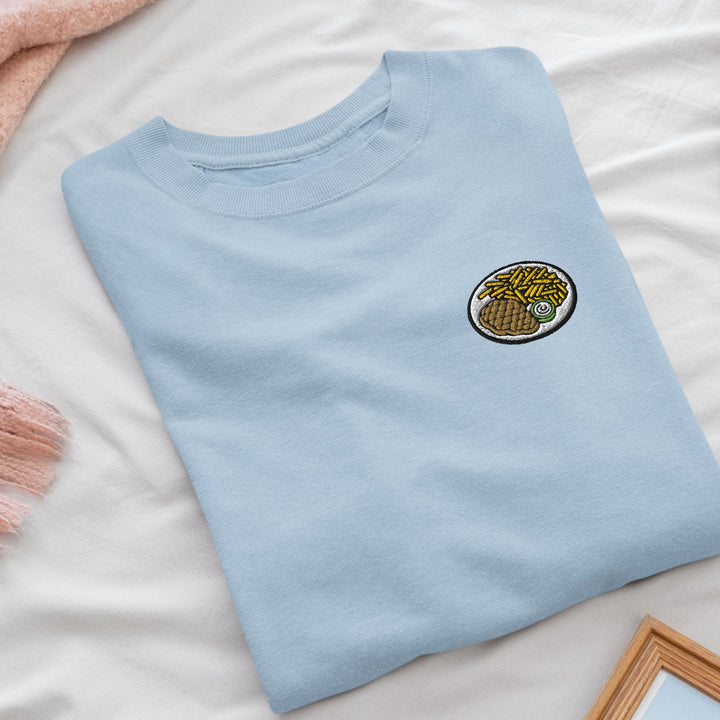 Steak and Fries Embroidered Crewneck Sweatshirt: Cotton Blend, Unisex Fit