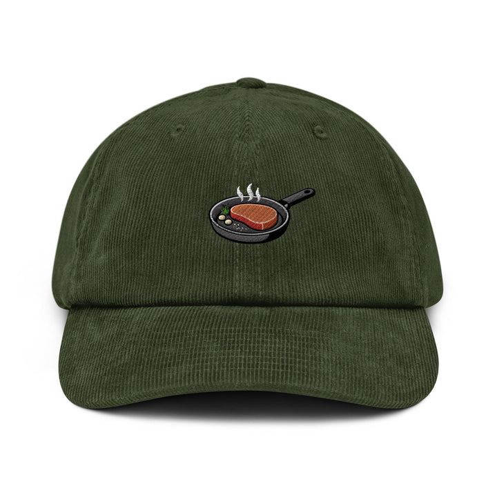 Steak in Pan Embroidered Cotton Corduroy Hat: Adjustable Fit