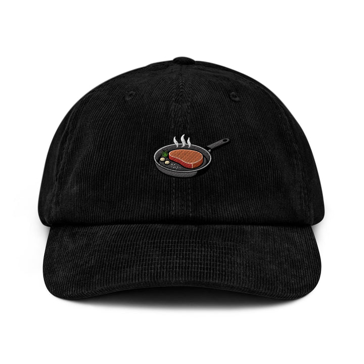 Steak in Pan Embroidered Cotton Corduroy Hat: Adjustable Fit