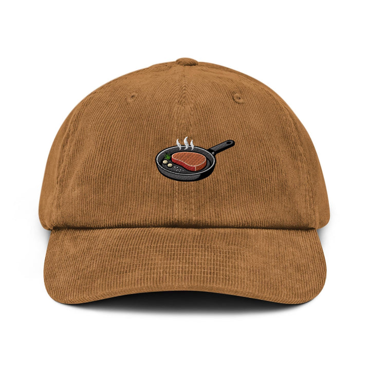 Steak in Pan Embroidered Cotton Corduroy Hat: Adjustable Fit