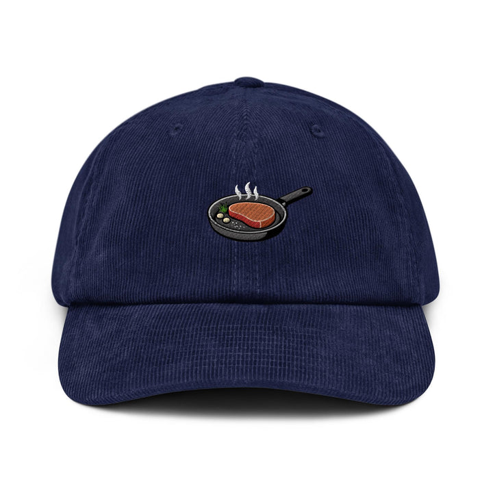 Steak in Pan Embroidered Cotton Corduroy Hat: Adjustable Fit