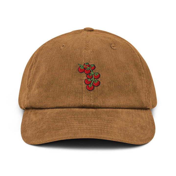 Cherry Tomato Vine Embroidered Cotton Corduroy Hat: Adjustable Fit