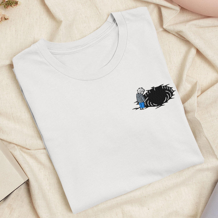 Staring Into the Abyss Embroidered T-Shirt: Lightweight Cotton, Unisex Fit