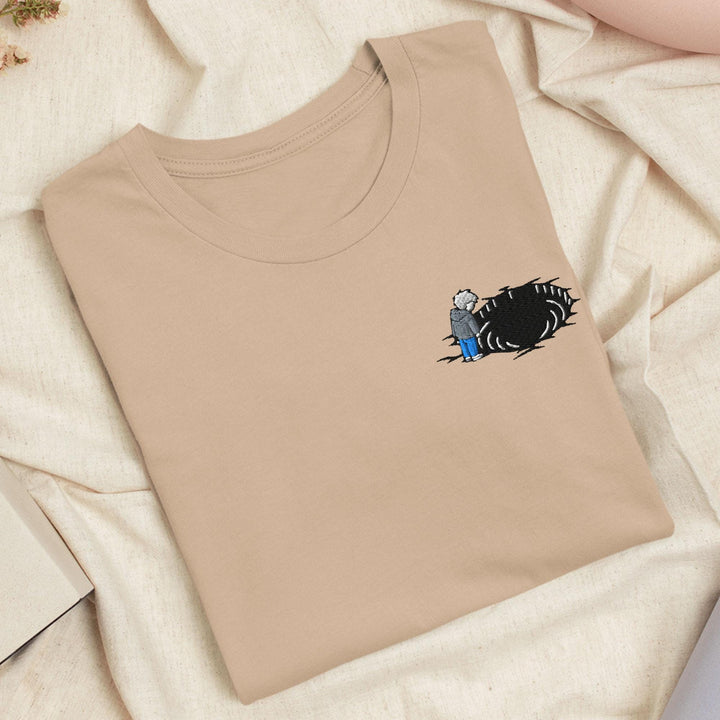 Staring Into the Abyss Embroidered T-Shirt: Lightweight Cotton, Unisex Fit