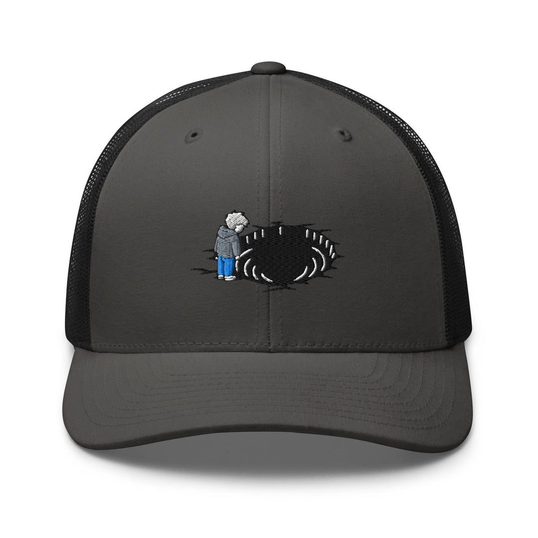 Staring Into the Abyss Embroidered Trucker Hat: Structured Retro Cap with Mesh Back