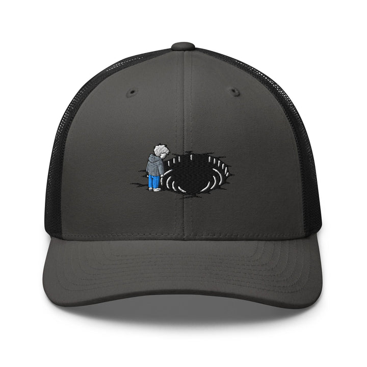 Staring Into the Abyss Embroidered Trucker Hat: Structured Retro Cap with Mesh Back