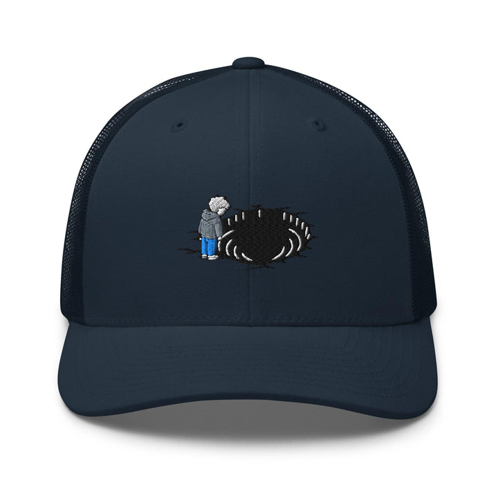 Staring Into the Abyss Embroidered Trucker Hat: Structured Retro Cap with Mesh Back