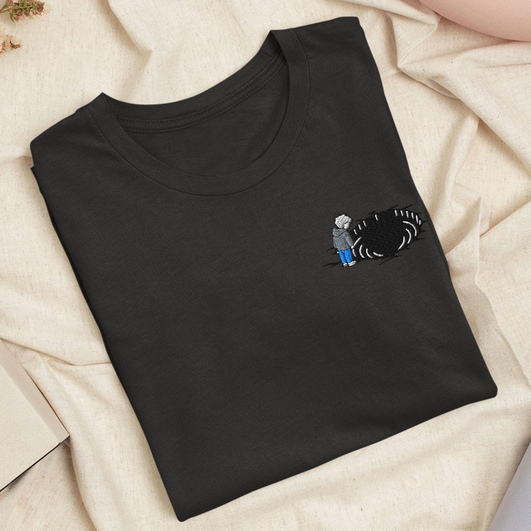 Staring Into the Abyss Embroidered T-Shirt: Lightweight Cotton, Unisex Fit