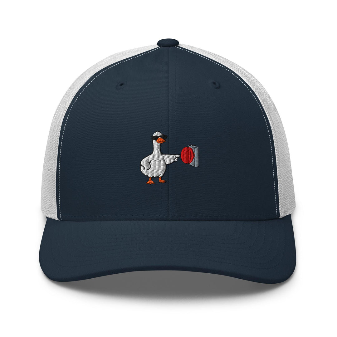 Rebellious Goose Embroidered Trucker Hat: Structured Retro Cap with Mesh Back