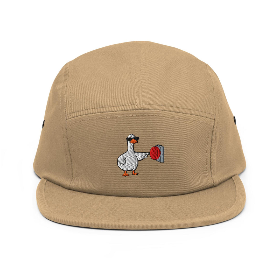 Rebellious Goose Embroidered 5‑Panel Cotton Camper Cap: Adjustable Fit