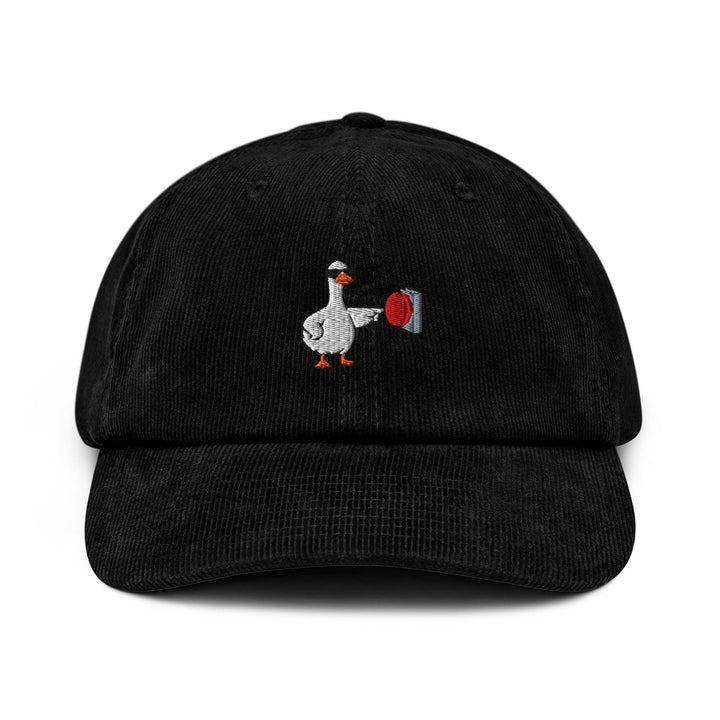 Rebellious Goose Embroidered Cotton Corduroy Hat: Adjustable Fit