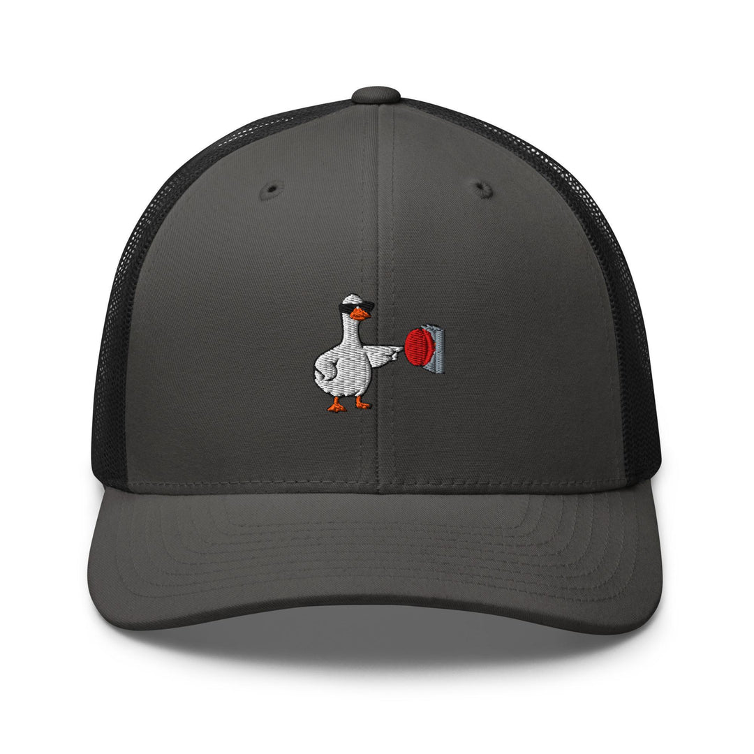 Rebellious Goose Embroidered Trucker Hat: Structured Retro Cap with Mesh Back