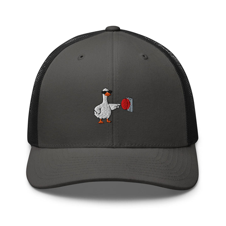 Rebellious Goose Embroidered Trucker Hat: Structured Retro Cap with Mesh Back