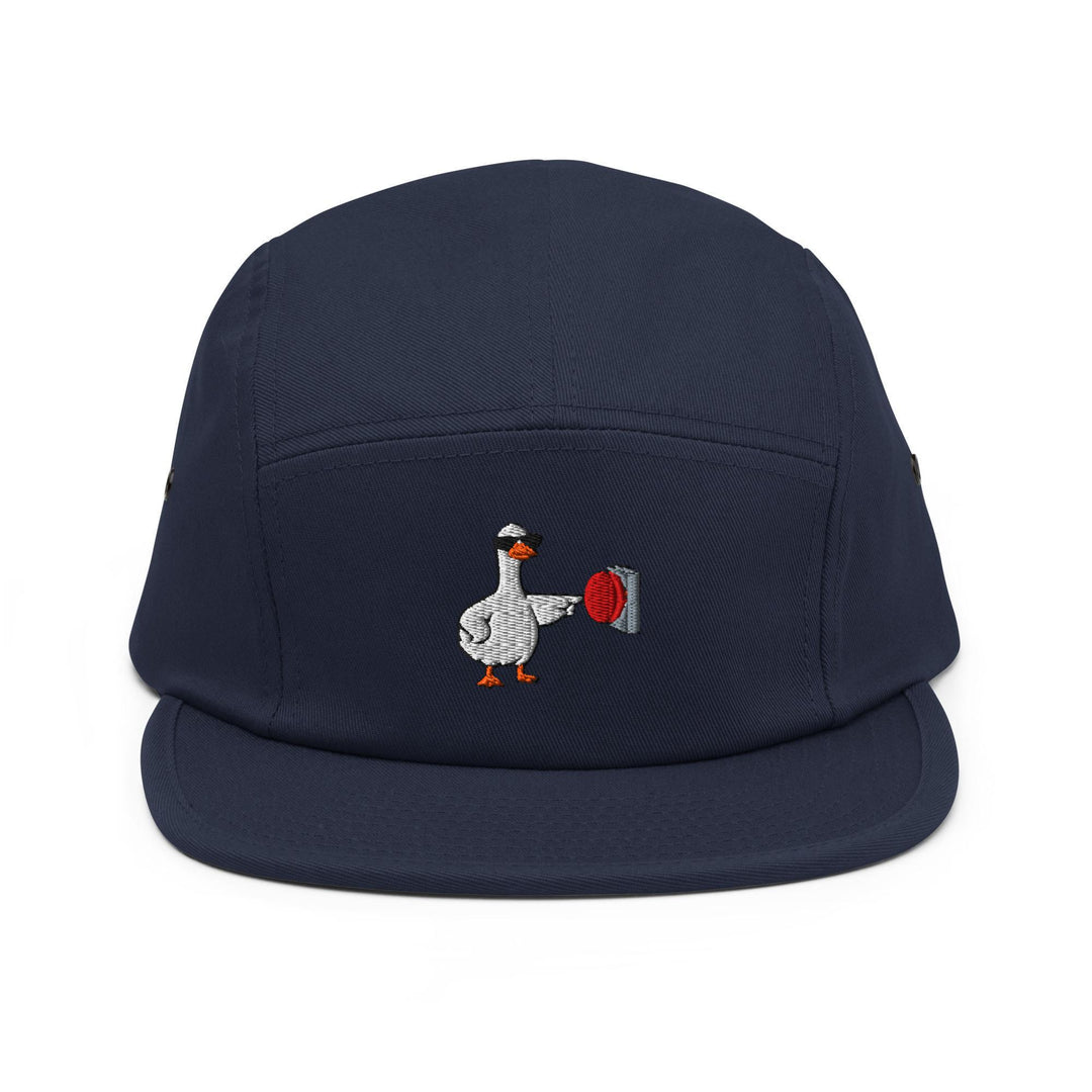 Rebellious Goose Embroidered 5‑Panel Cotton Camper Cap: Adjustable Fit