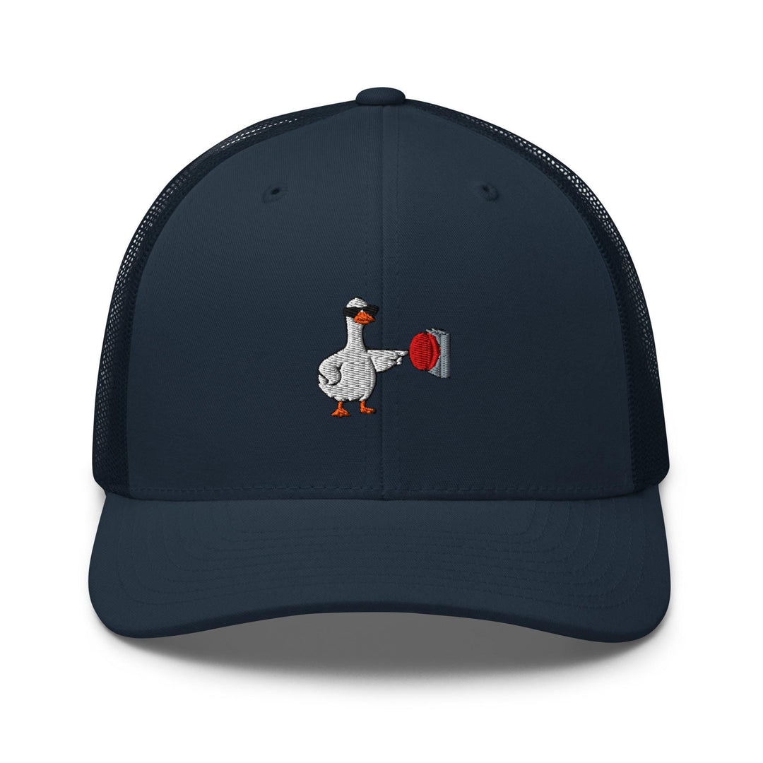 Rebellious Goose Embroidered Trucker Hat: Structured Retro Cap with Mesh Back
