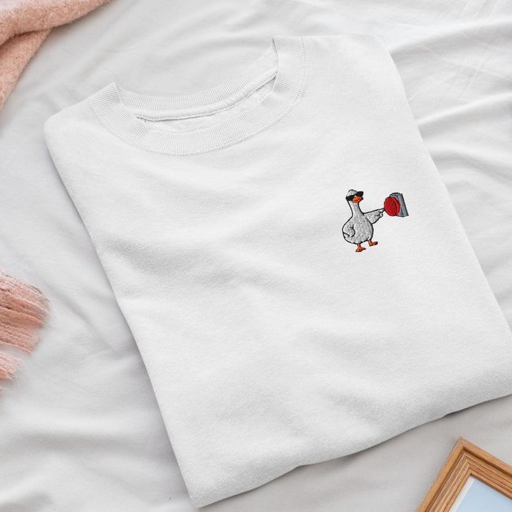 Rebellious Goose Embroidered Crewneck Sweatshirt: Cotton Blend, Unisex Fit