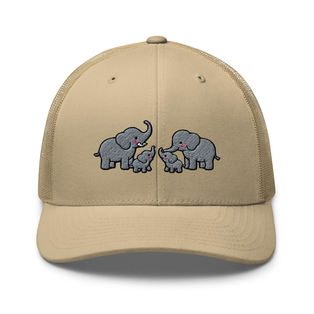 Adorable Elephant Family Embroidered Trucker Hat: Structured Retro Cap with Mesh Back