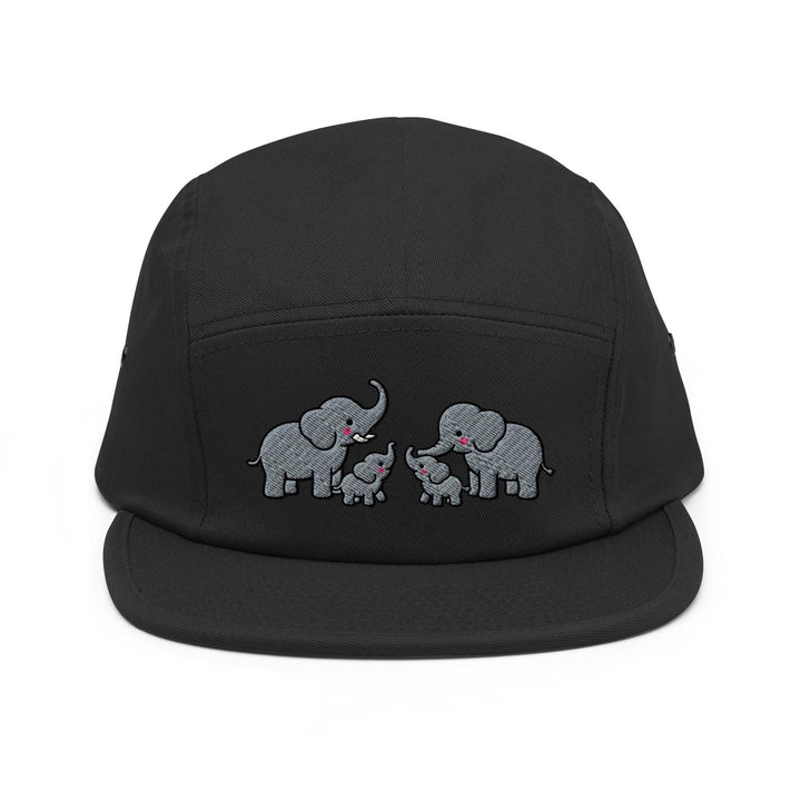 Adorable Elephant Family Camper Embroidered 5‑Panel Cotton Camper Cap: Adjustable Fit