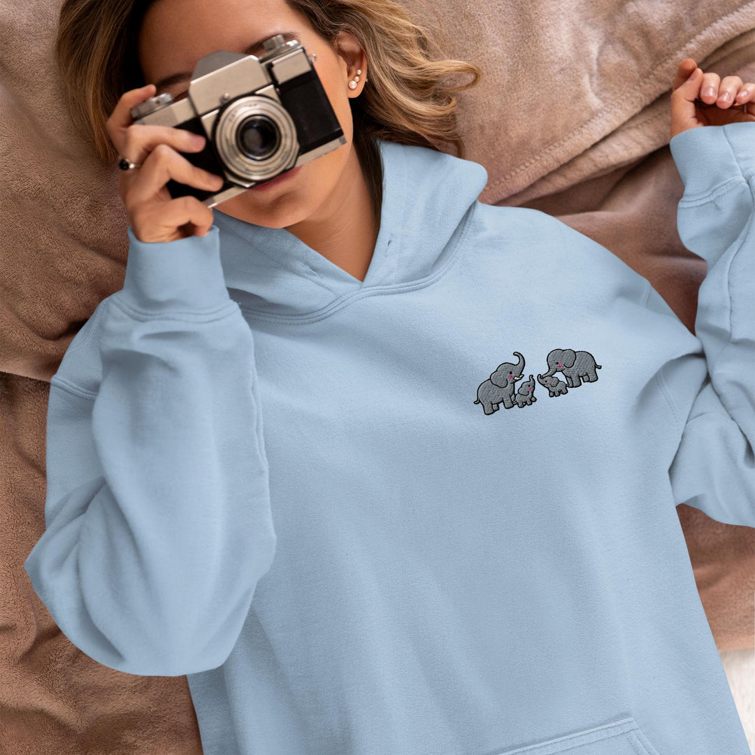 Adorable Elephant Family Embroidered Hoodie: Heavy Blend Cotton-Poly, Unisex Fit