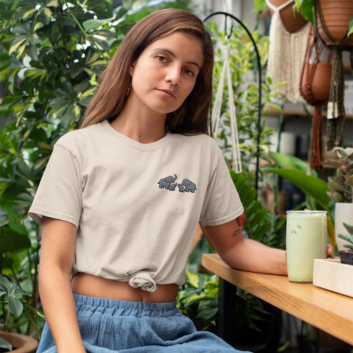 Adorable Elephant Family Embroidered T-Shirt: Lightweight Cotton, Unisex Fit