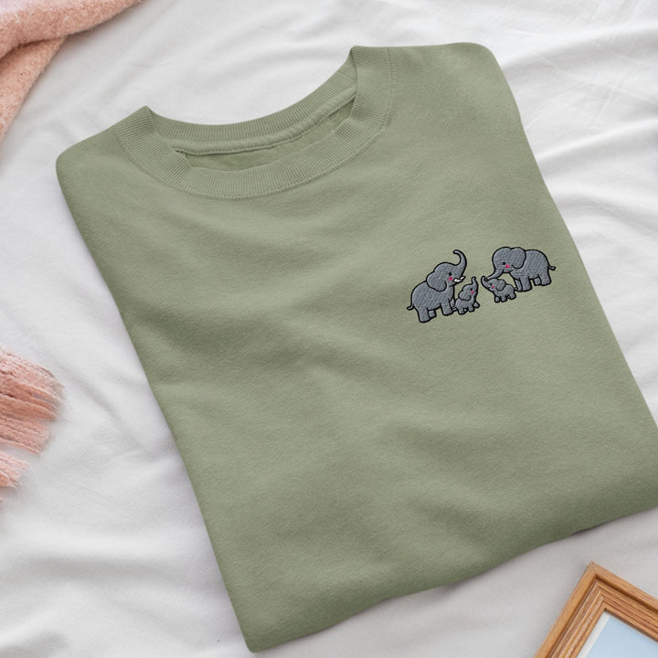 Adorable Elephant Family Embroidered Crewneck Sweatshirt: Cotton Blend, Unisex Fit