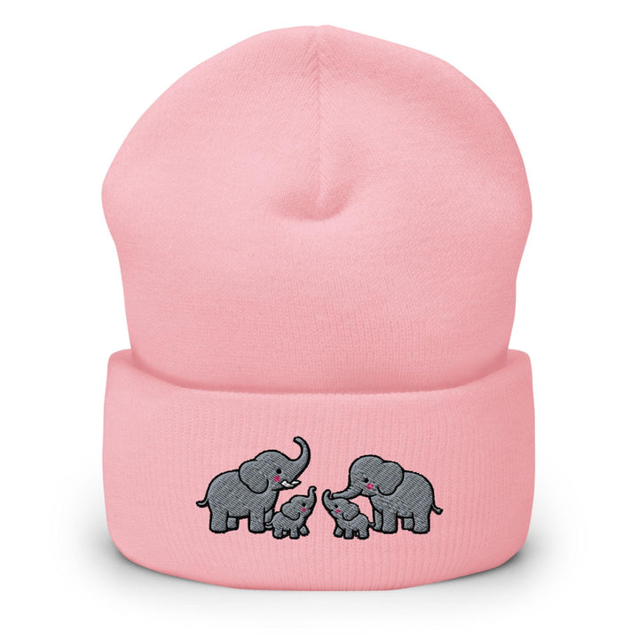 Adorable Elephant Family Embroidered Cuffed Beanie: Cozy Unisex Winter Cap