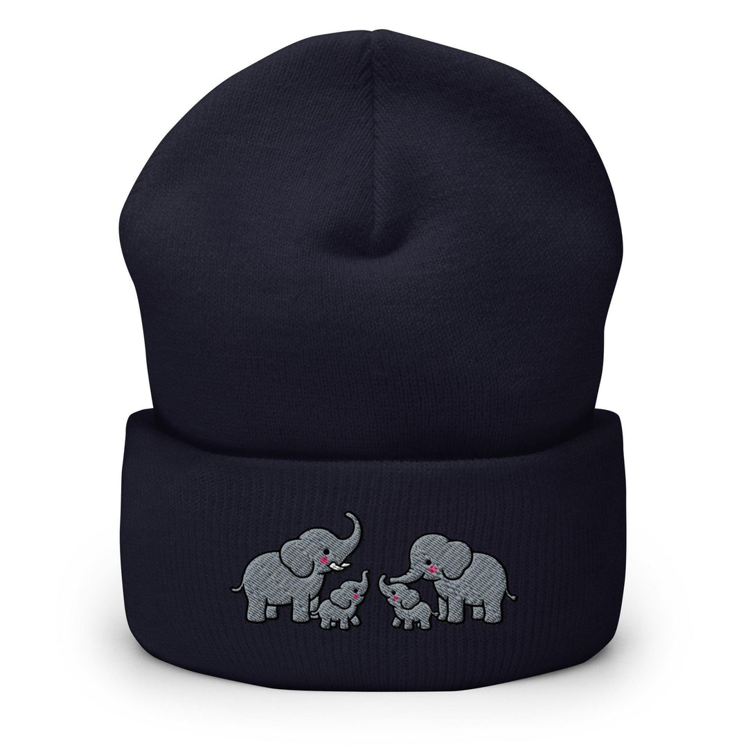 Adorable Elephant Family Embroidered Cuffed Beanie: Cozy Unisex Winter Cap