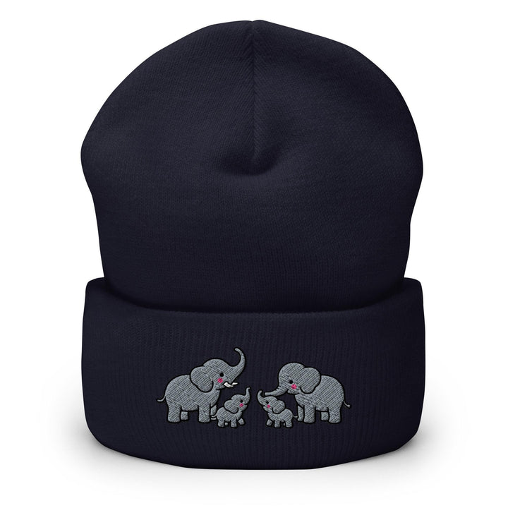 Adorable Elephant Family Embroidered Cuffed Beanie: Cozy Unisex Winter Cap