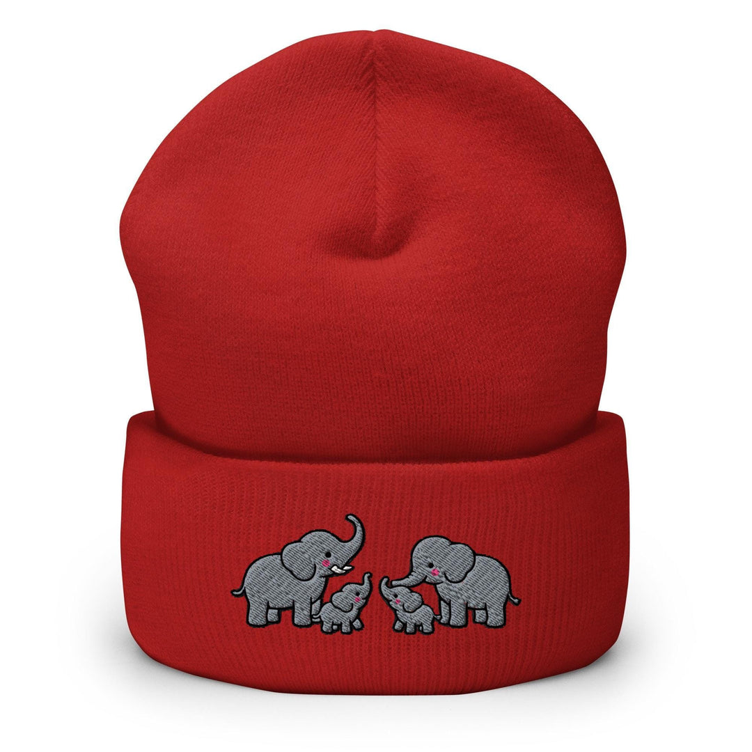 Adorable Elephant Family Embroidered Cuffed Beanie: Cozy Unisex Winter Cap